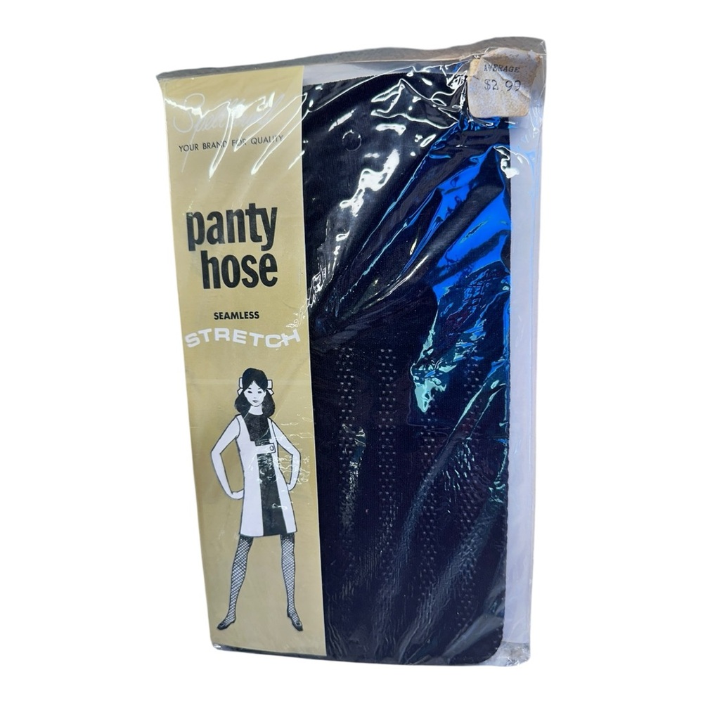 Vintage 60’s Spellbound Seamless Stretch Textured Pantyhose Black Average